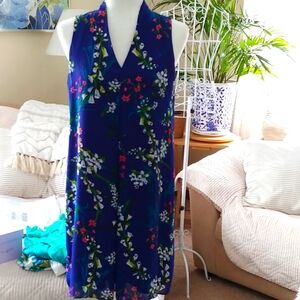 WORTHINGTON WOMENS BLUE SLEEVELESS FLORAL DRESS. SIZE 4